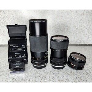 Vintage Lot Mixed 35mm Camera Tamron Hexanon Lenses & Sunpak Flash Konica FS-1